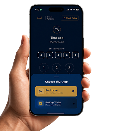 Hand holding phone with FinPayTech app